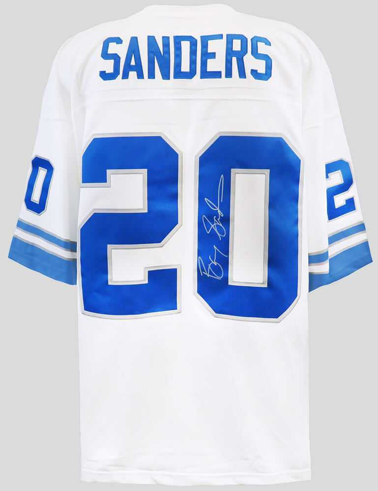 Barry Sanders Signed Lions 1996 White Throwback M&N Jersey – COA