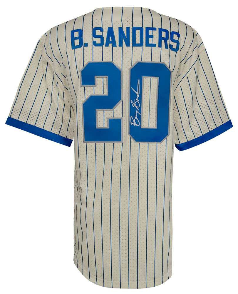 Barry Sanders Signed Lions Cream M&N Baseball Jersey – COA