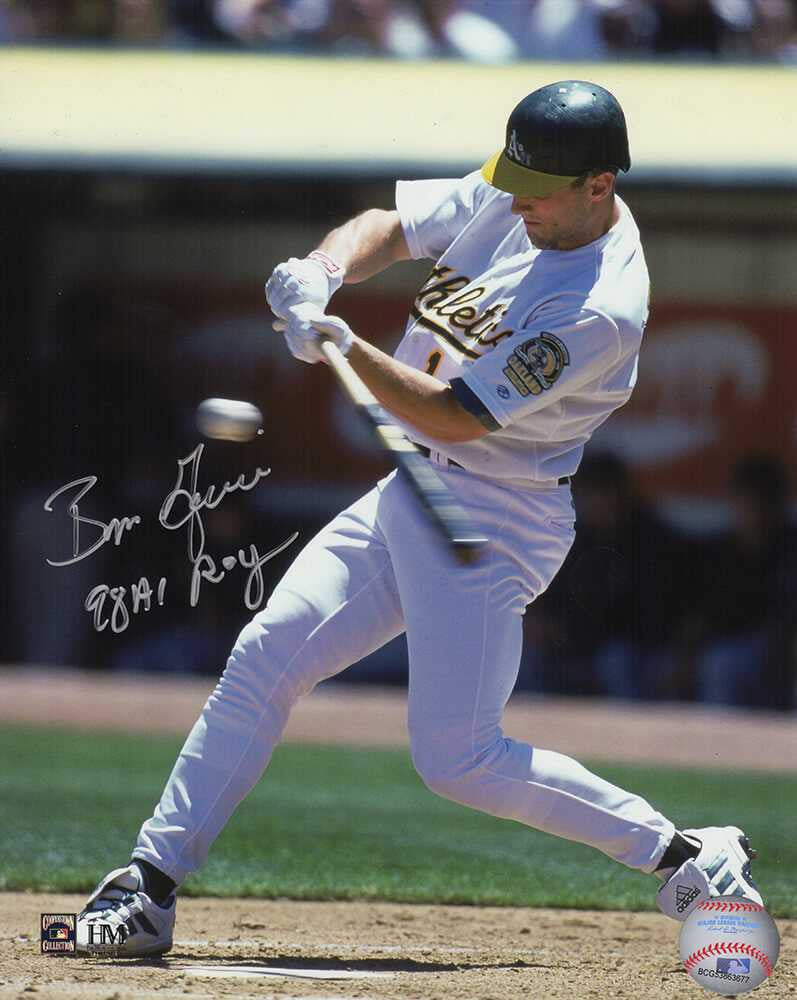Ben Grieve Signed Oakland A's Swinging Action 8x10 Photo w/98 AL ROY - Schwartz Authenticated