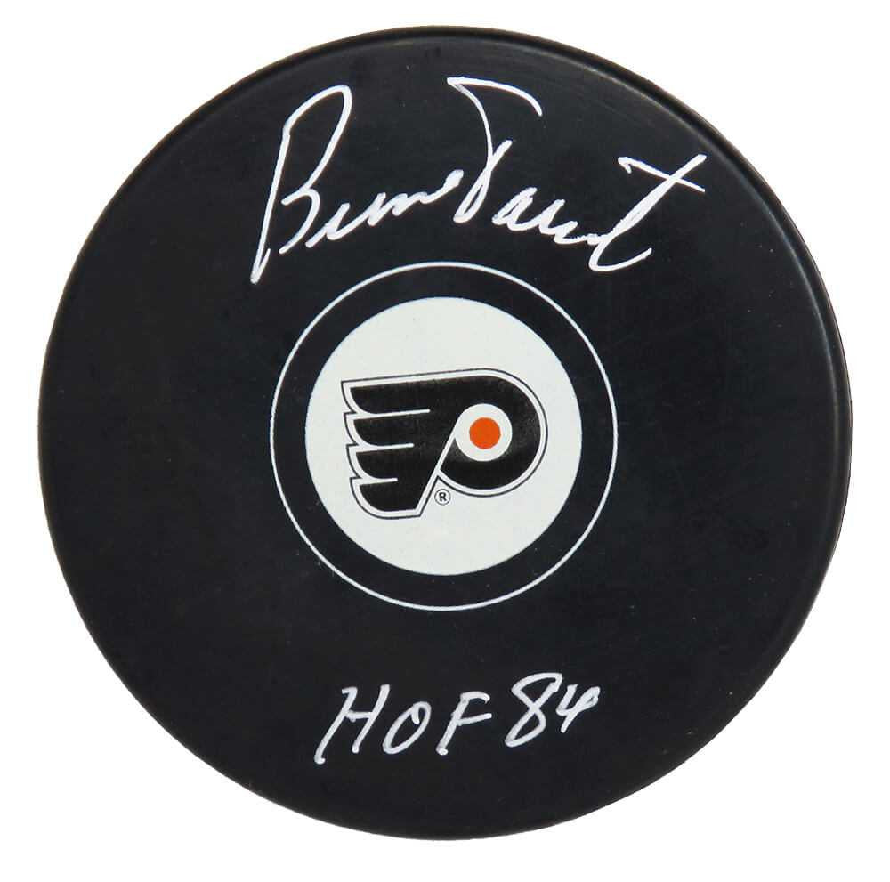 Bernie Parent Signed Philadelphia Flyers Logo Hockey Puck w/HOF'84 - Schwartz Authentic