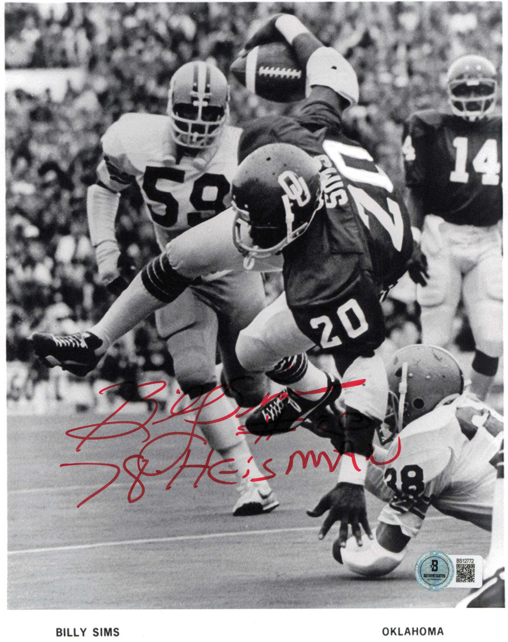 Billy Sims Autographed 8x10 Photo Oklahoma Sooners "78 Heisman" Beckett BAS QR #BS12772