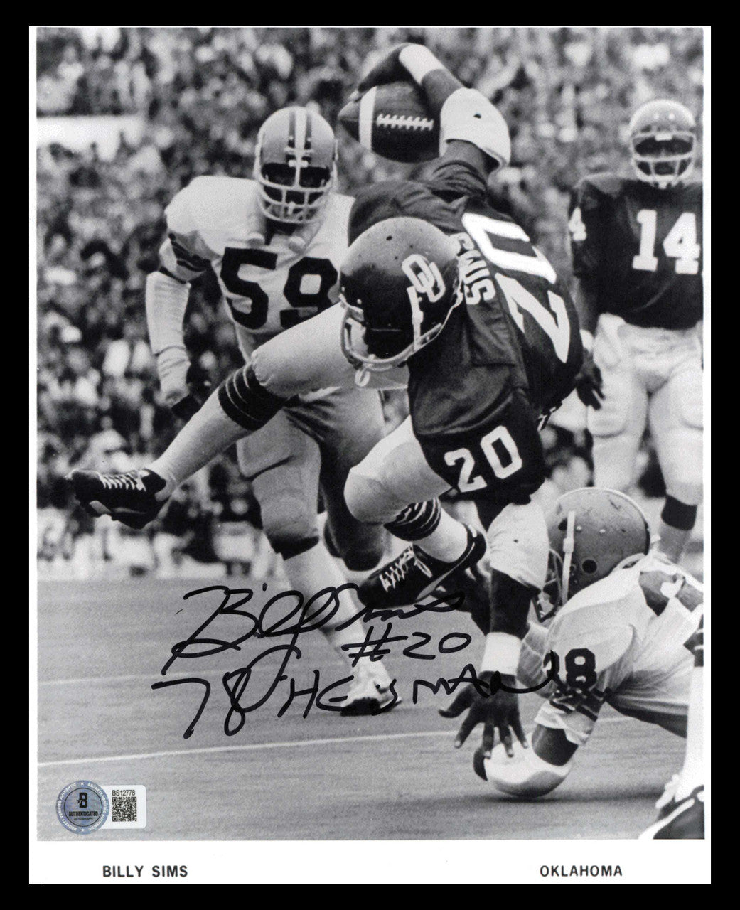 Billy Sims Autographed 8x10 Photo Oklahoma Sooners "78 Heisman" Beckett BAS QR #BS12778