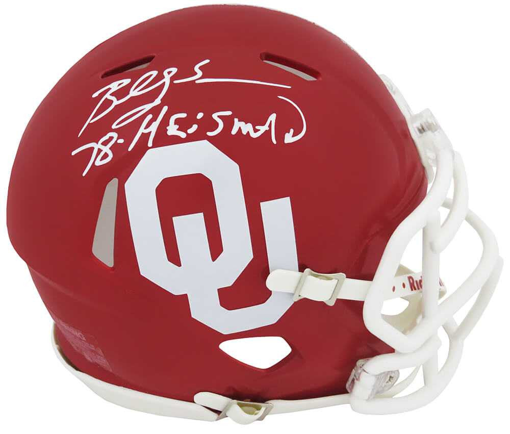 Billy Sims Signed Oklahoma Sooners Riddell Speed Mini Helmet w/78 Heisman (White Ink)