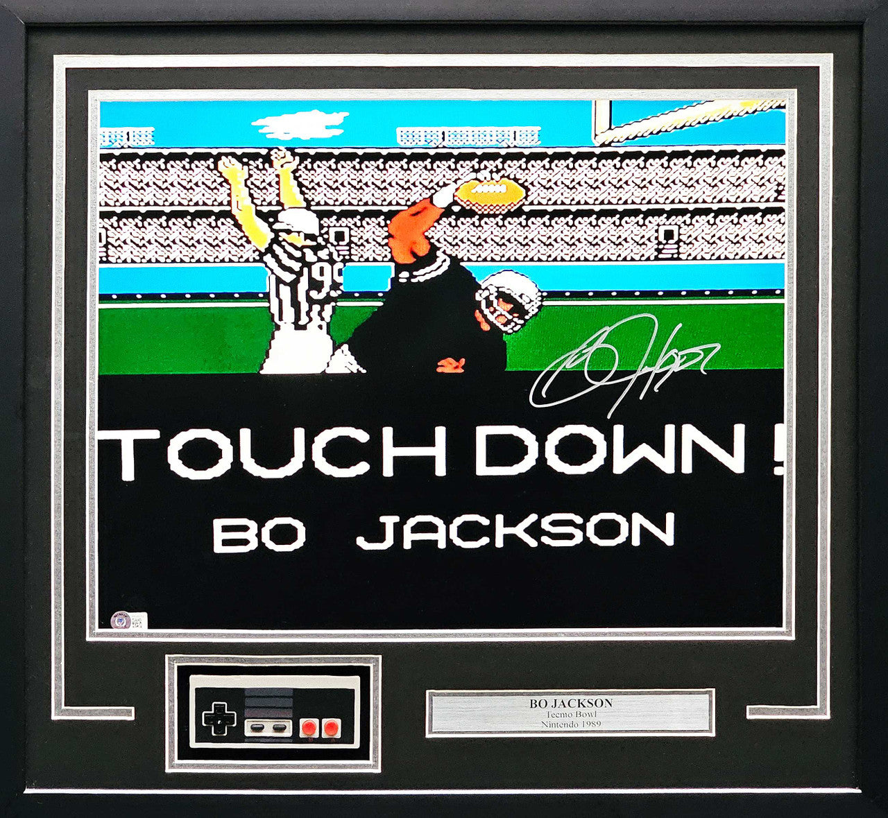 Bo Jackson Autographed Framed 16x20 Nintendo Tecmo Bowl Photo with NES Controller – Oakland Raiders – Beckett BAS Witness