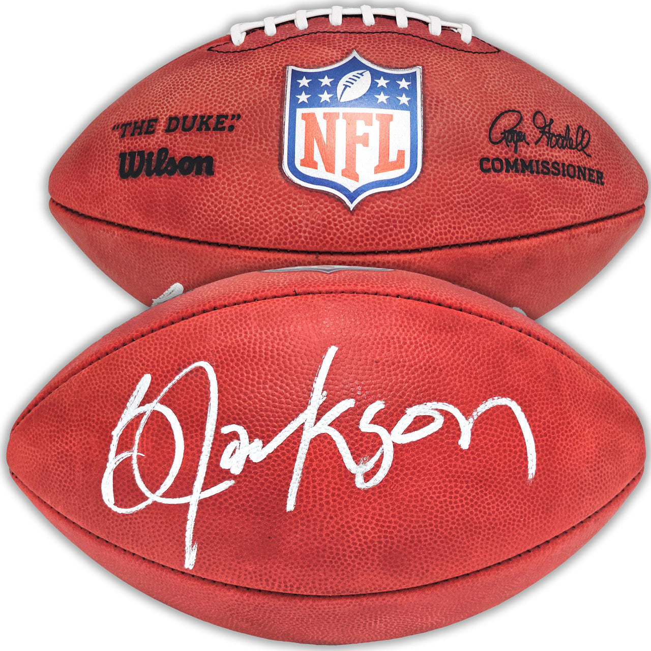 Bo Jackson Signed Official NFL Leather Football – Oakland Raiders – Beckett BAS Witness