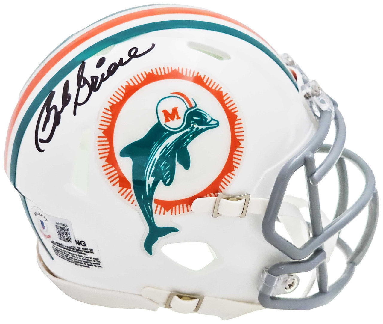 Bob Griese Autographed 1972 Miami Dolphins Throwback White Speed Mini Helmet Beckett BAS Witness Stock #220467