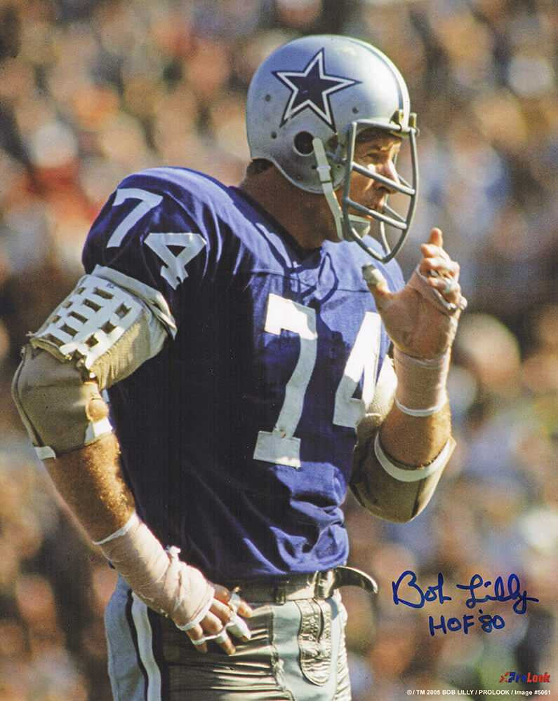 Bob Lilly Signed Cowboys Navy Jersey Close Up Action 8x10 Photo w/HOF'80 - Schwartz Authenticated