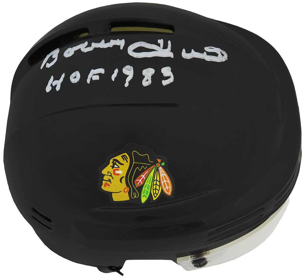 Bobby Hull signed Chicago Blackhawks Black Hockey Mini Helmet w/HOF 1983 - Schwartz Authenticated