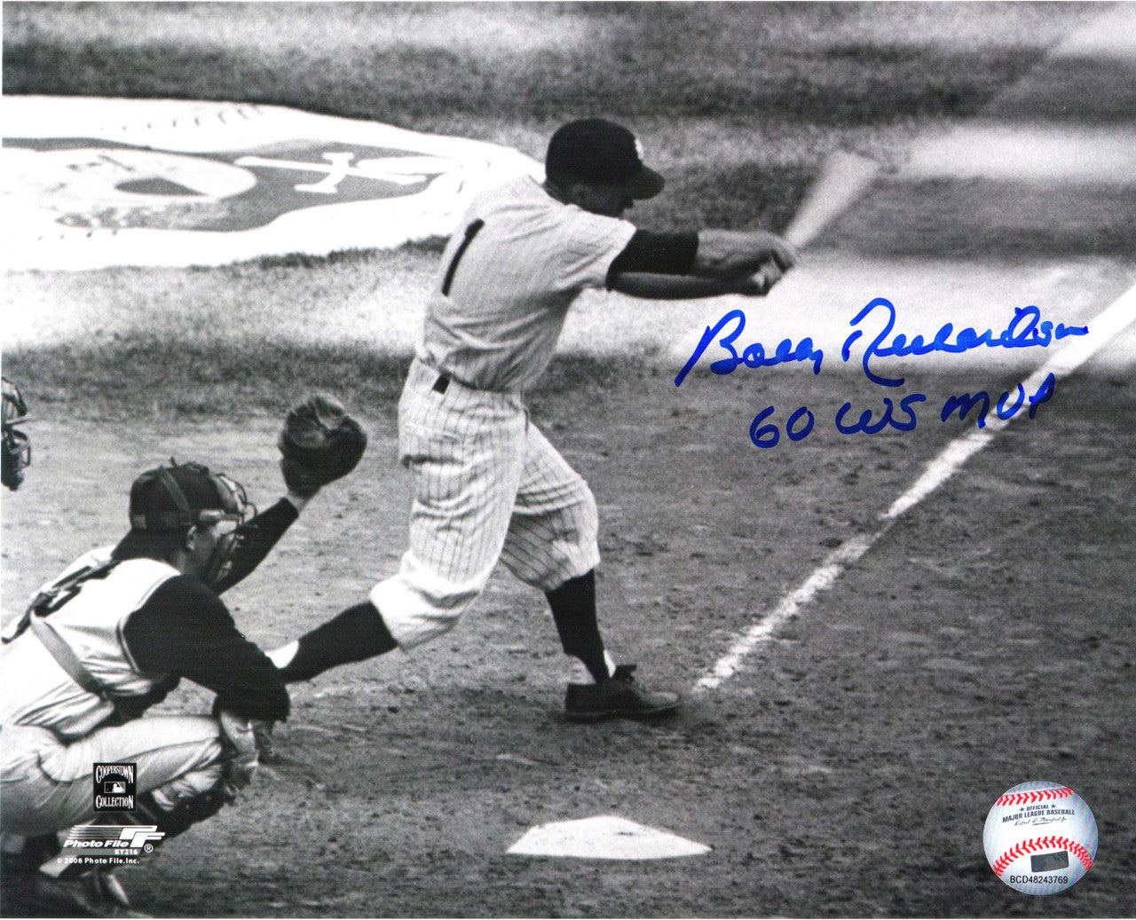 Bobby Richardson Signed New York Yankees Batting B&W 8x10 Photo w/60 WS MVP - Schwartz Authenticated