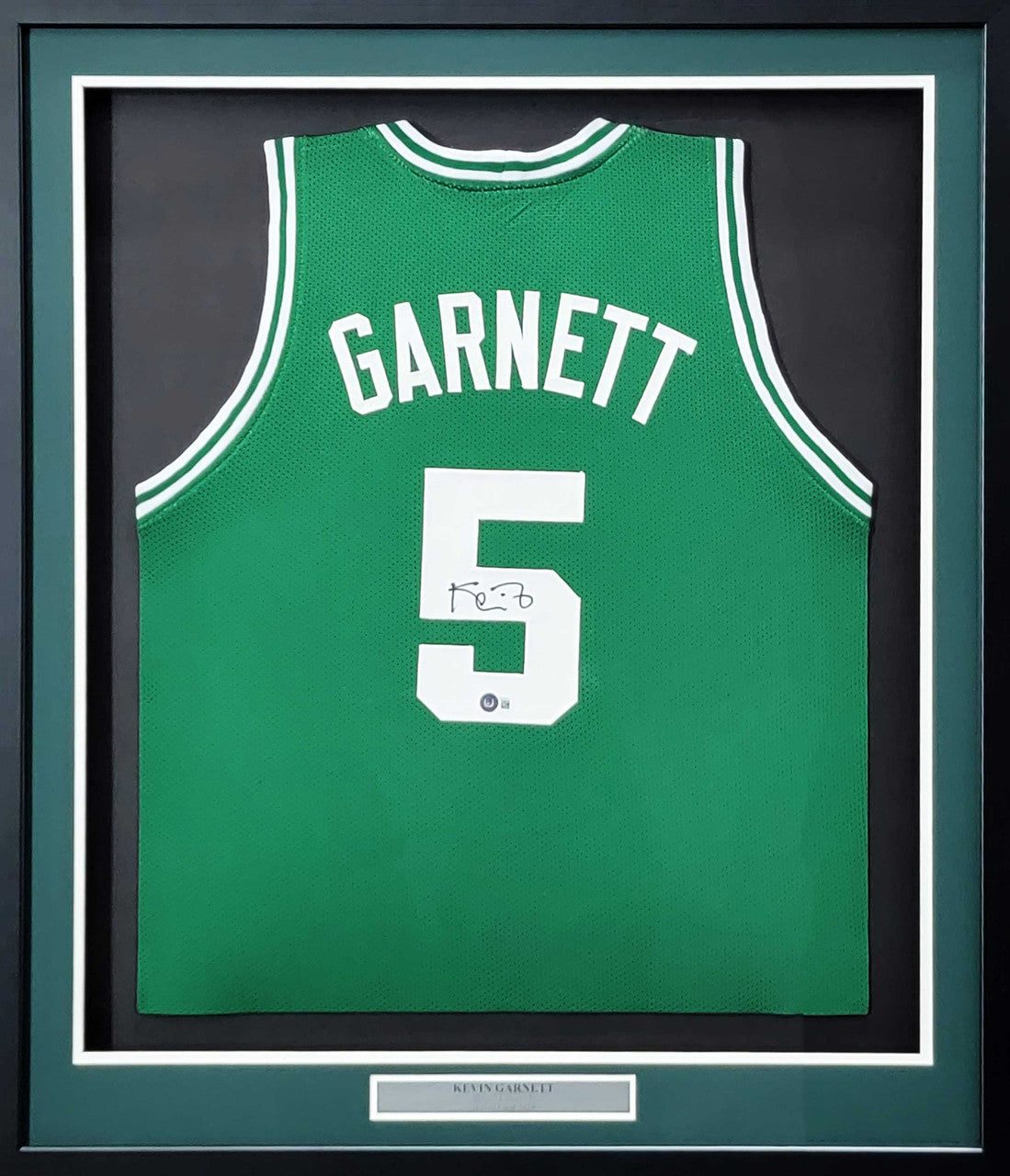Boston Celtics Kevin Garnett Autographed Framed Green Jersey Beckett BAS QR