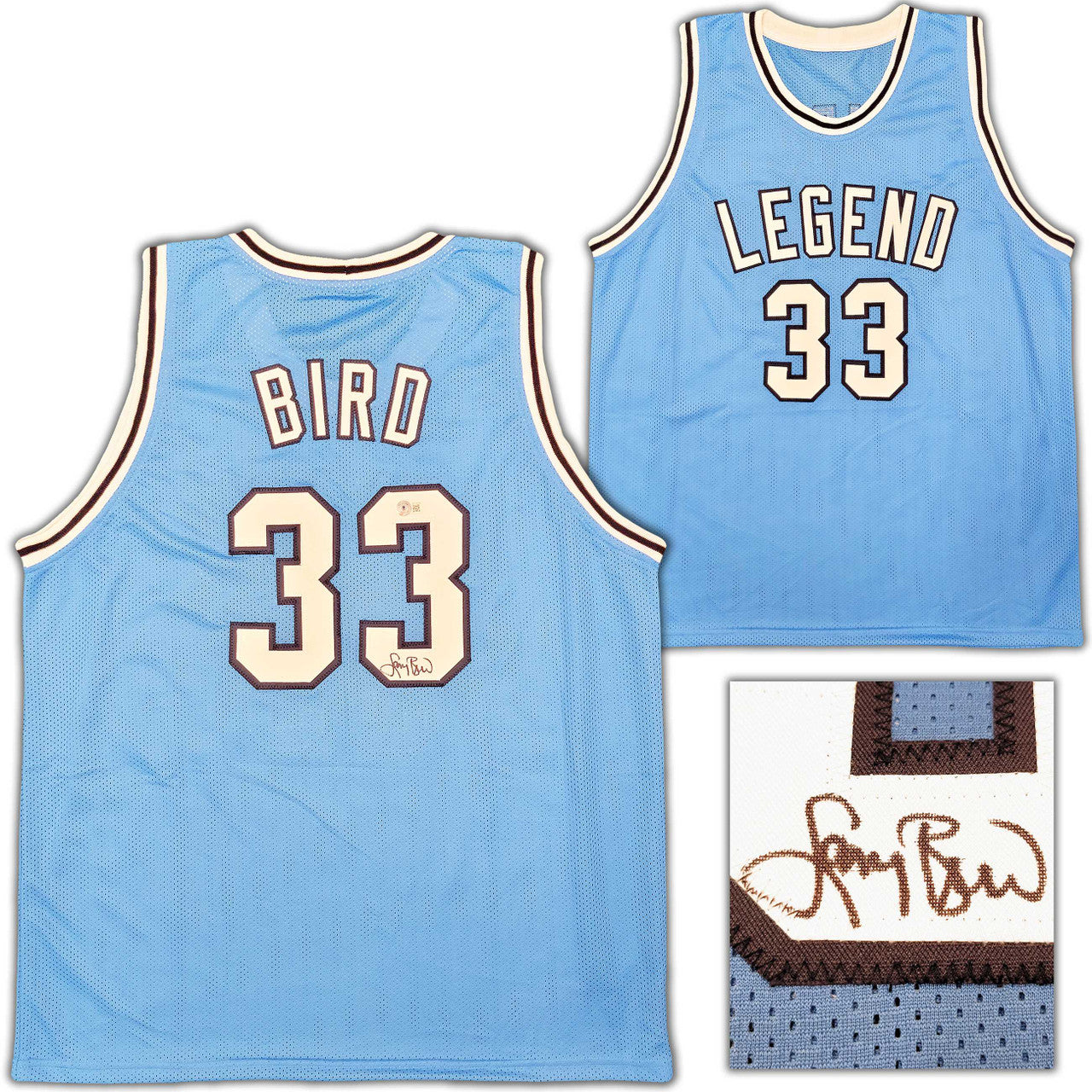 Boston Celtics Larry Bird Autographed Baby Blue Jersey Beckett BAS Stock #203449