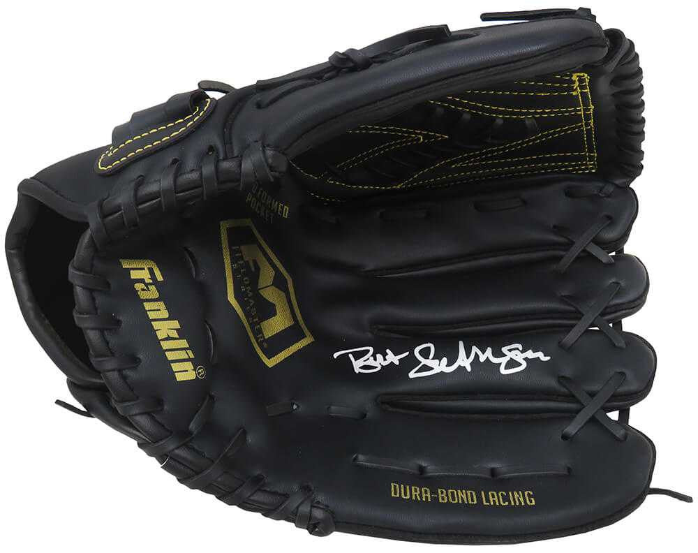 Bret Saberhagen Signed Franklin Black Baseball Fielders Glove - Schwartz Authenticated