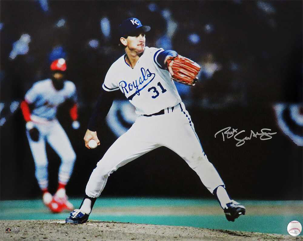 Bret Saberhagen Signed Kansas City Royals 1985 World Series Pitching Action 16x20 Photo - Schwartz Authenticated