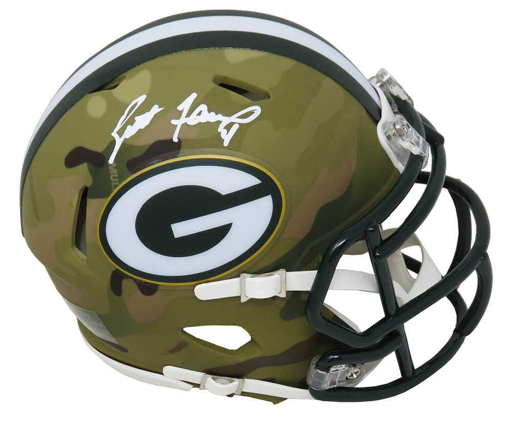 Brett Favre Signed Green Bay Packers CAMO Riddell Speed Mini Helmet - Brett Favre Authentic
