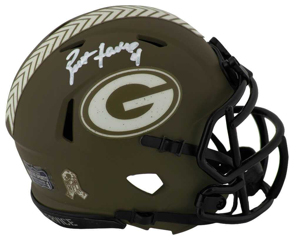 Brett Favre Signed Packers Salute to Service Mini Helmet – COA
