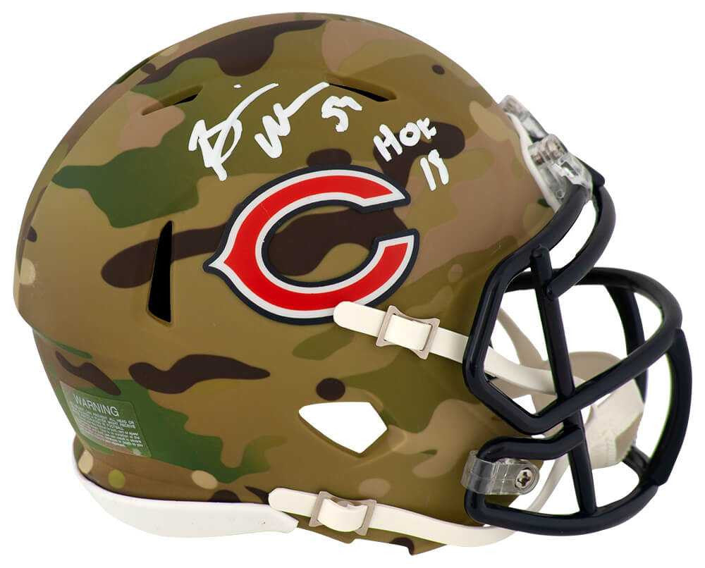 Brian Urlacher Signed Chicago Bears CAMO Riddell Speed Mini Helmet w/HOF'18 - Schwartz Authenticated
