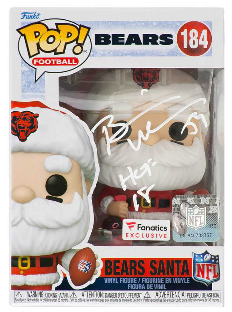 Brian Urlacher Signed Chicago Bears 'SANTA' Funko Pop Doll #184 w/HOF'18 - Schwartz Authenticated