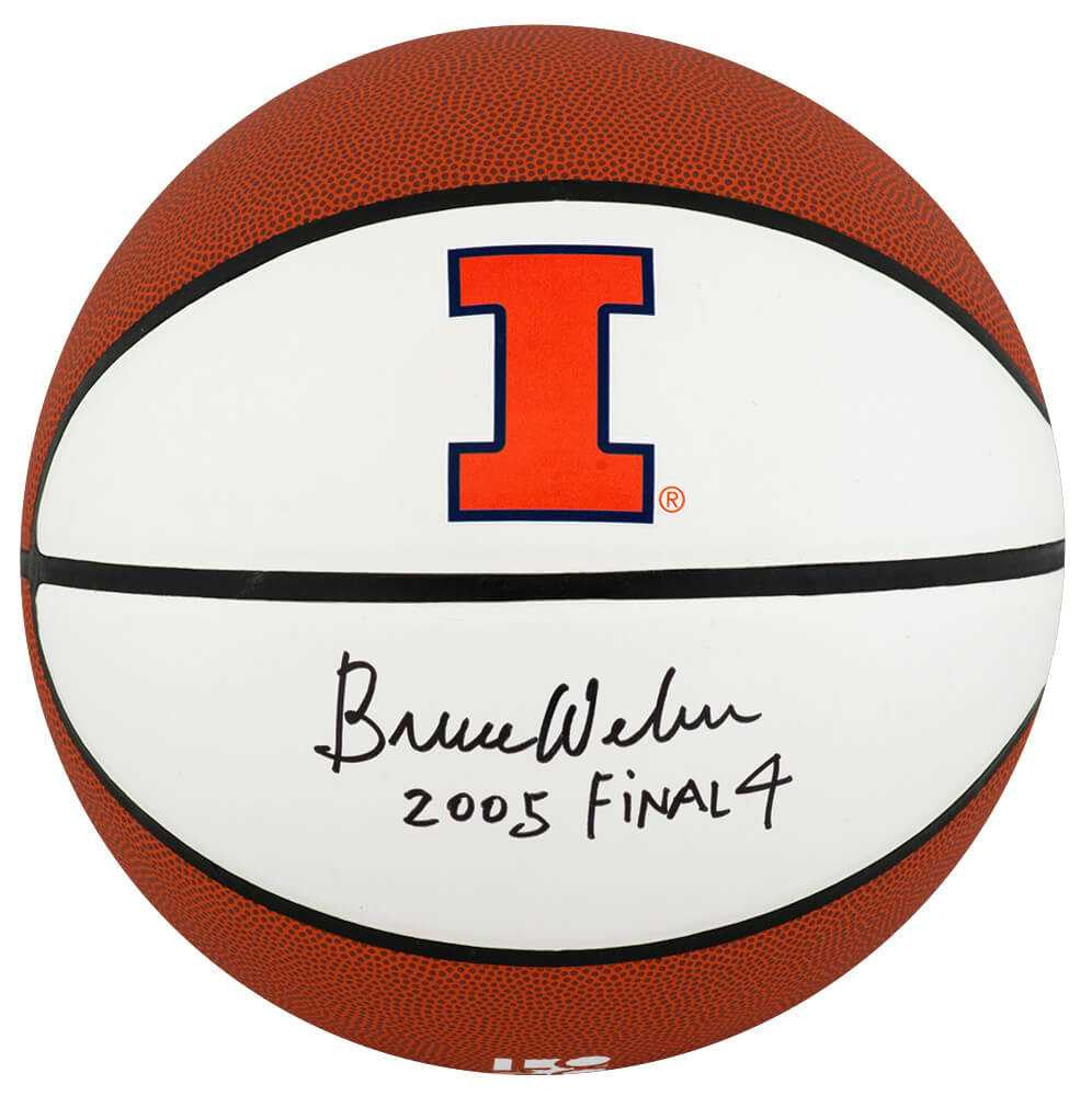 Bruce Weber Signed Illinois Fighting Illini Logo Brand White Panel Basketball w/2005 Final 4 - Schwartz Authenticated