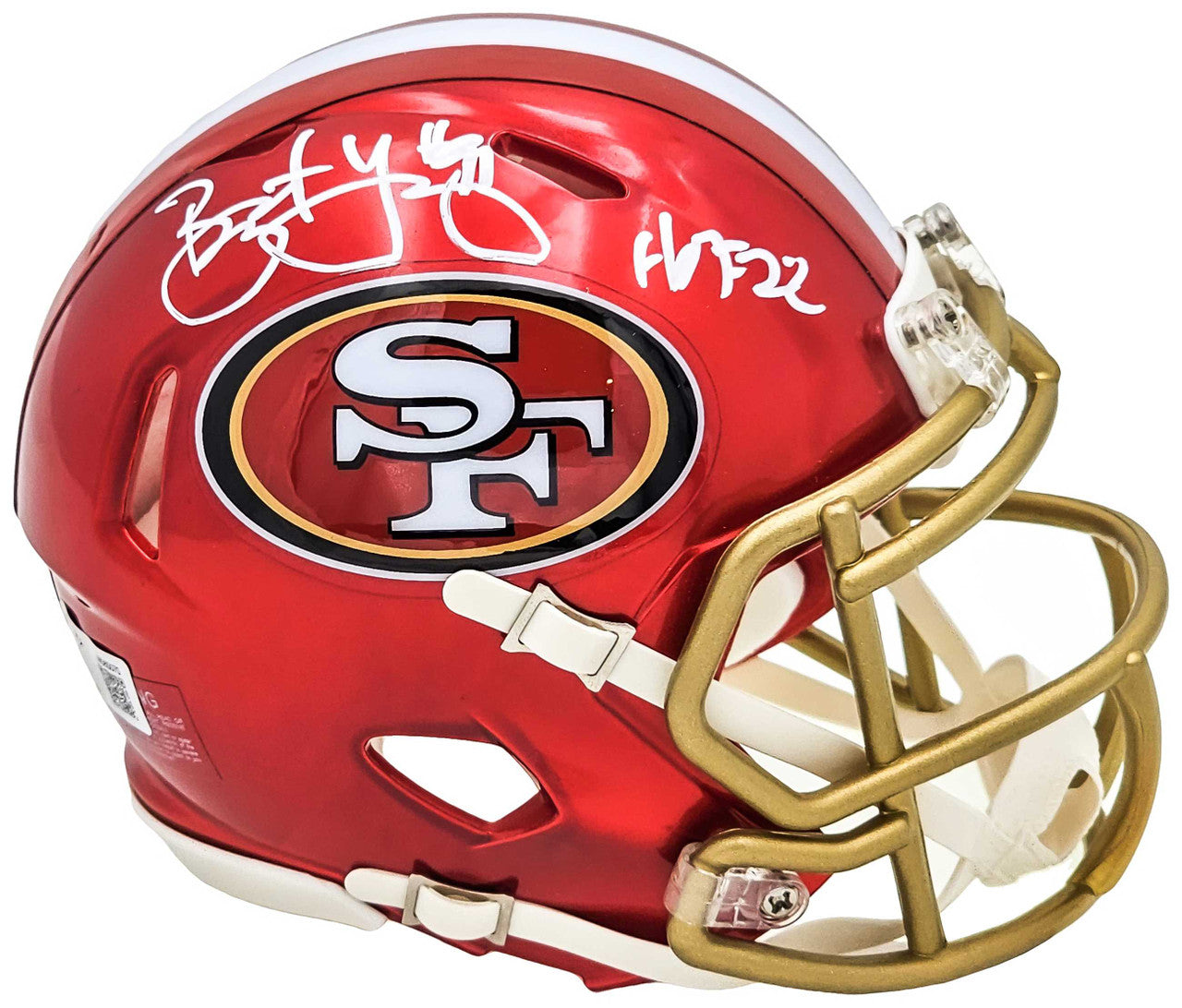 Bryant Young Autographed San Francisco 49ers Flash Red Speed Mini Helmet "HOF 22" Beckett BAS Witness Stock #215664