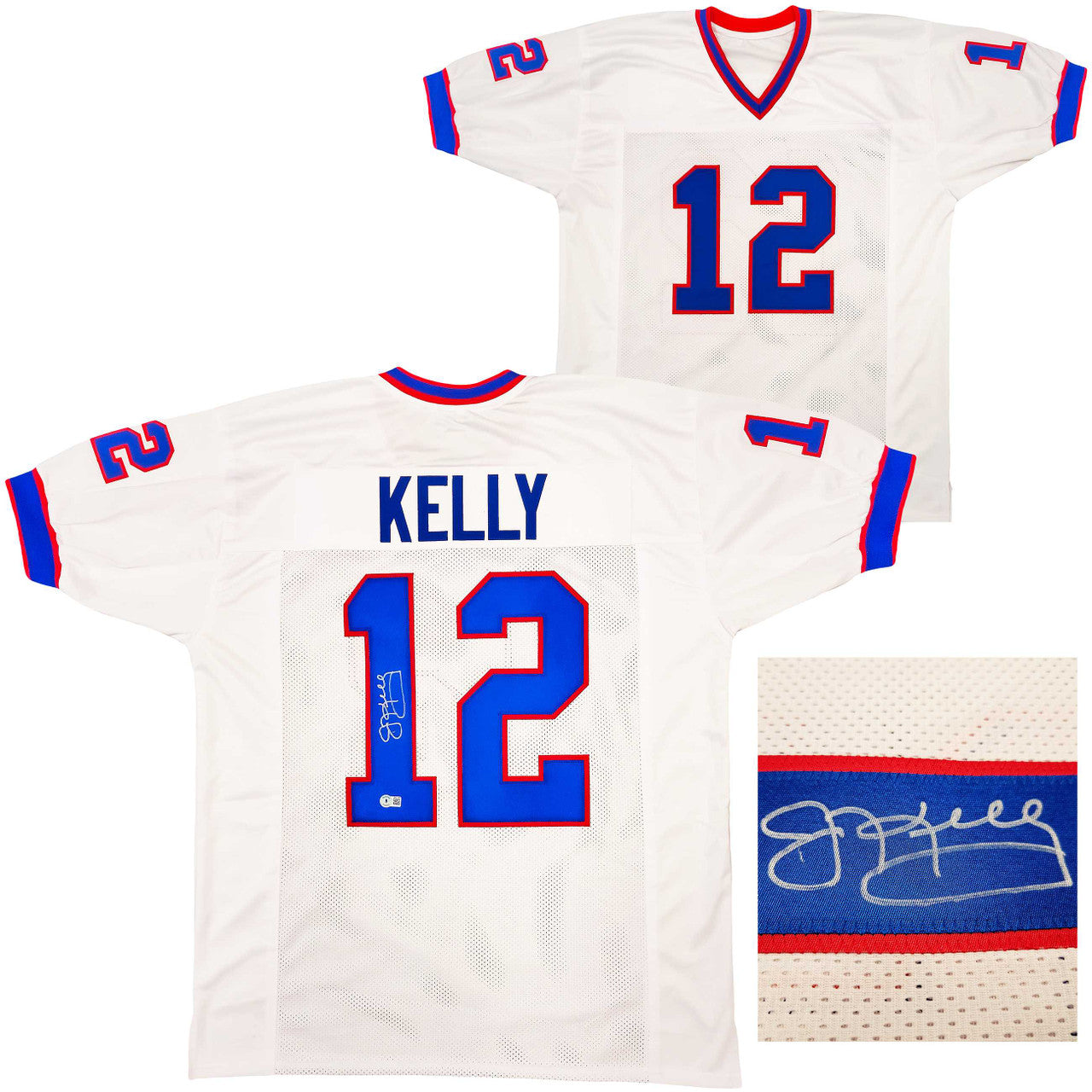 Jim Kelly Autographed Buffalo Bills White Jersey – Beckett BAS QR