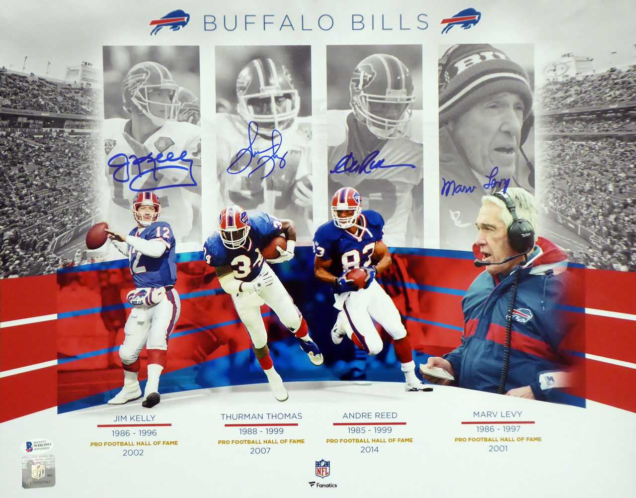 Buffalo Bills Team Greats Signed 16x20 Photo – Kelly, Thomas, Reed & Levy – Beckett BAS