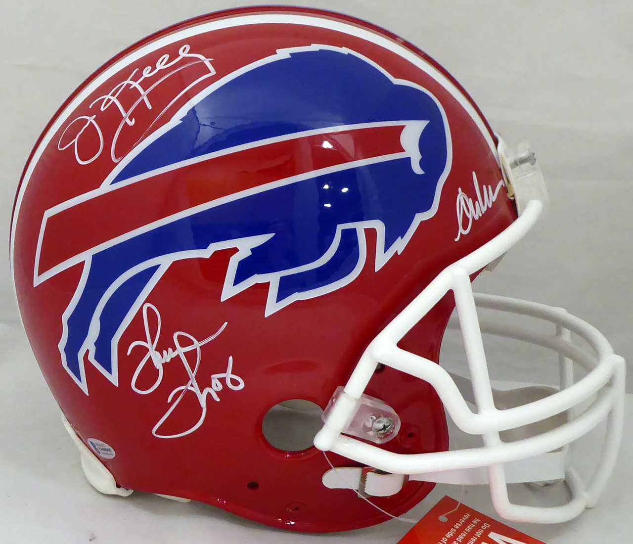 Buffalo Bills Team Greats Autographed Authentic Proline Full Size Red Helmet (Jim Kelly, Thurman Thomas & Andre Reed) – Beckett BAS COA