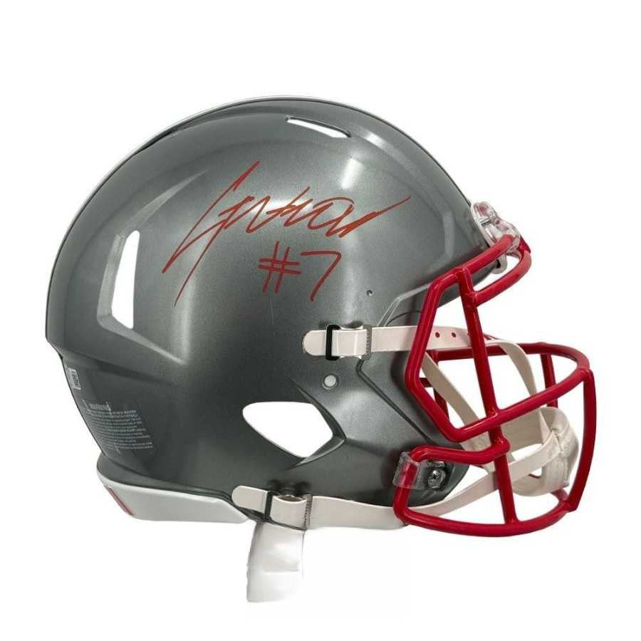 C.J. CJ Stroud Autographed Ohio State Buckeyes Silver Flash Full Size Authentic Speed Helmet Beckett BAS QR