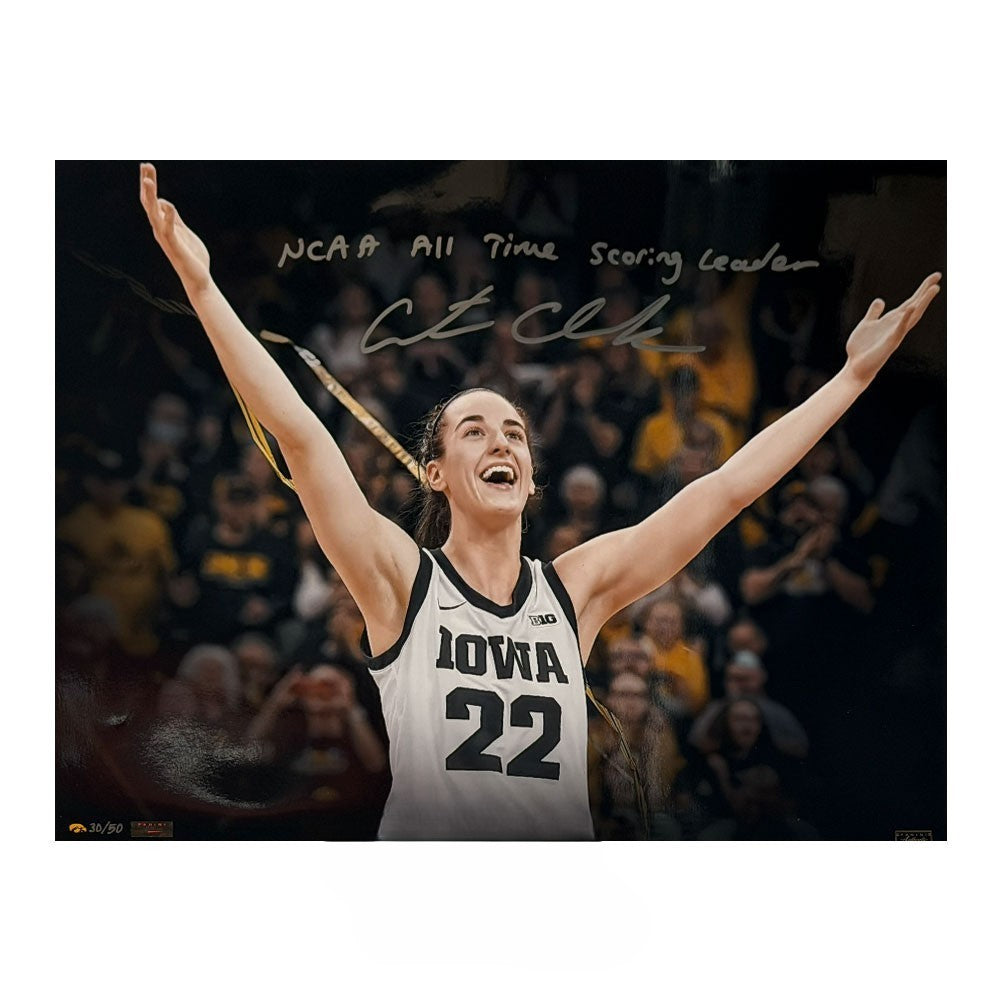 Caitlin Clark "NCAA All Time Scoring Leader" Signed Iowa 16x20 /50 Panini Auth