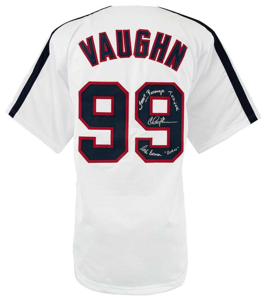 Charlie Sheen, Corbin Bernsen & Tom Berenger Signed White Custom Vaughn #99 Baseball Jersey - Schwartz Authenticated