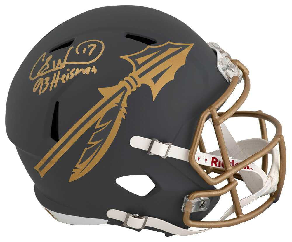 Charlie Ward Autographed Florida State SLATE Full-Size Speed Helmet “93 Heisman” – Schwartz COA