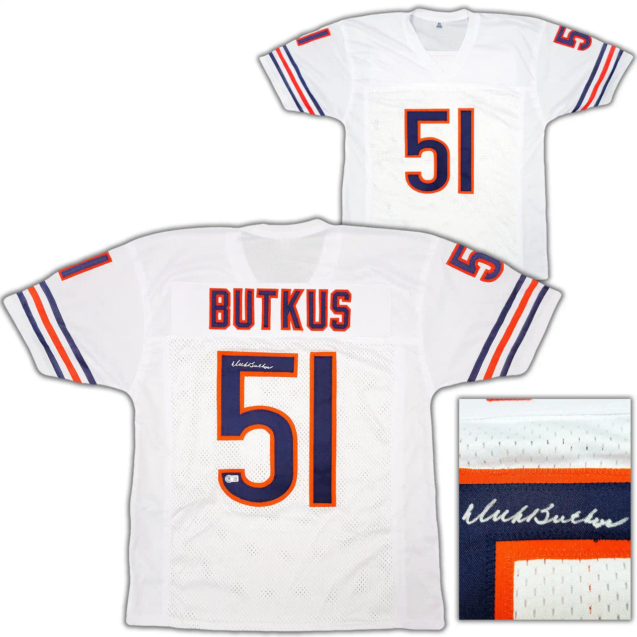 Dick Butkus Autographed Chicago Bears White Jersey – Beckett BAS Witness COA