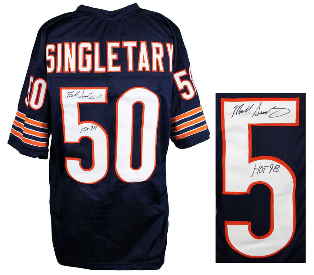 Chicago Bears Mike Singletary Signed Navy Custom Jersey w/HOF 98 - Schwartz Authenticated