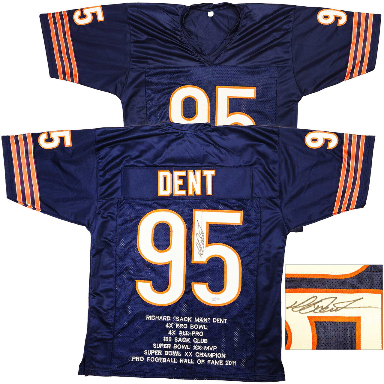 Richard Dent Autographed Chicago Bears Dark Blue Jersey with Career Stats – Beckett BAS Witness