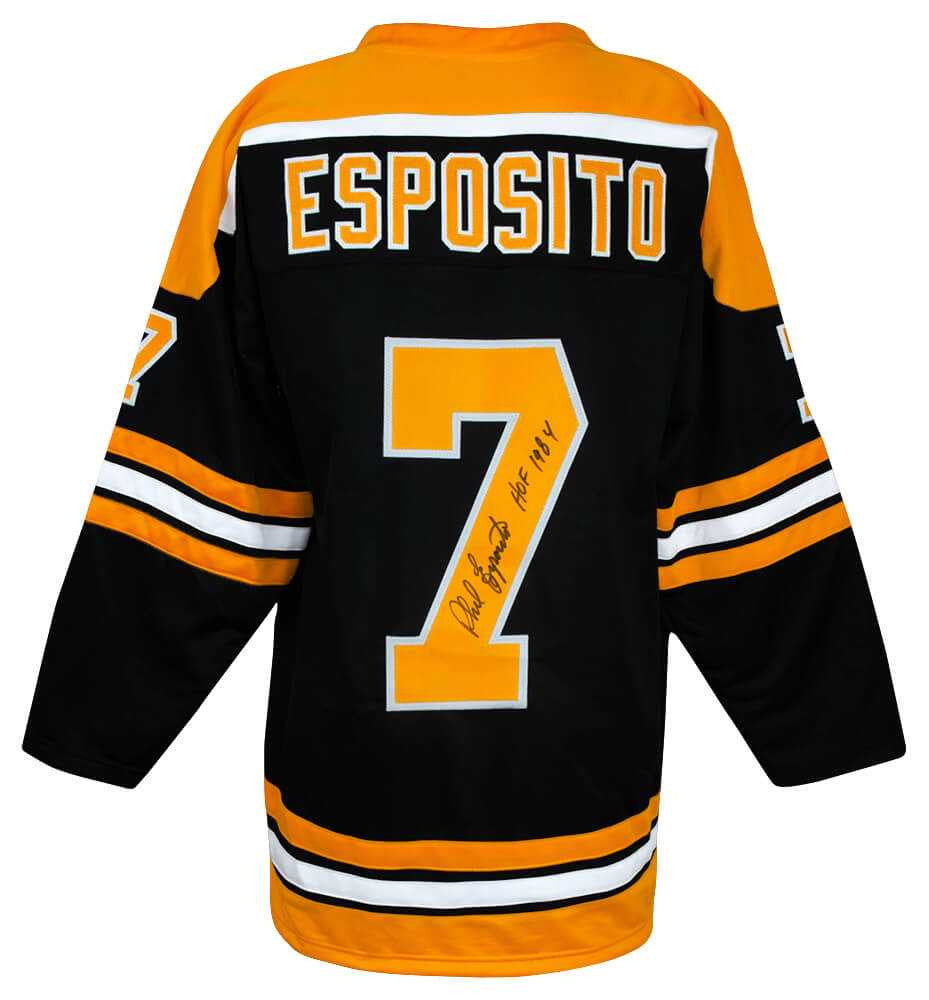 Chicago Blackhawks Phil Esposito Signed Black Custom Hockey Jersey w/HOF 1984