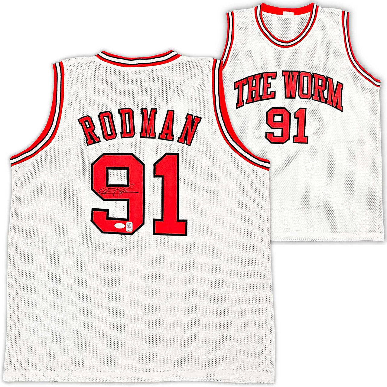 Chicago Bulls Dennis Rodman Autographed White Jersey JSA