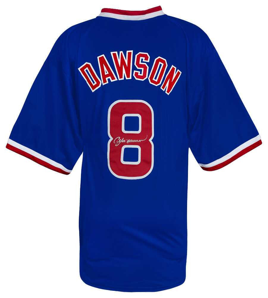Chicago Cubs Andre Dawson Signed Blue Throwback Jersey - Schwartz