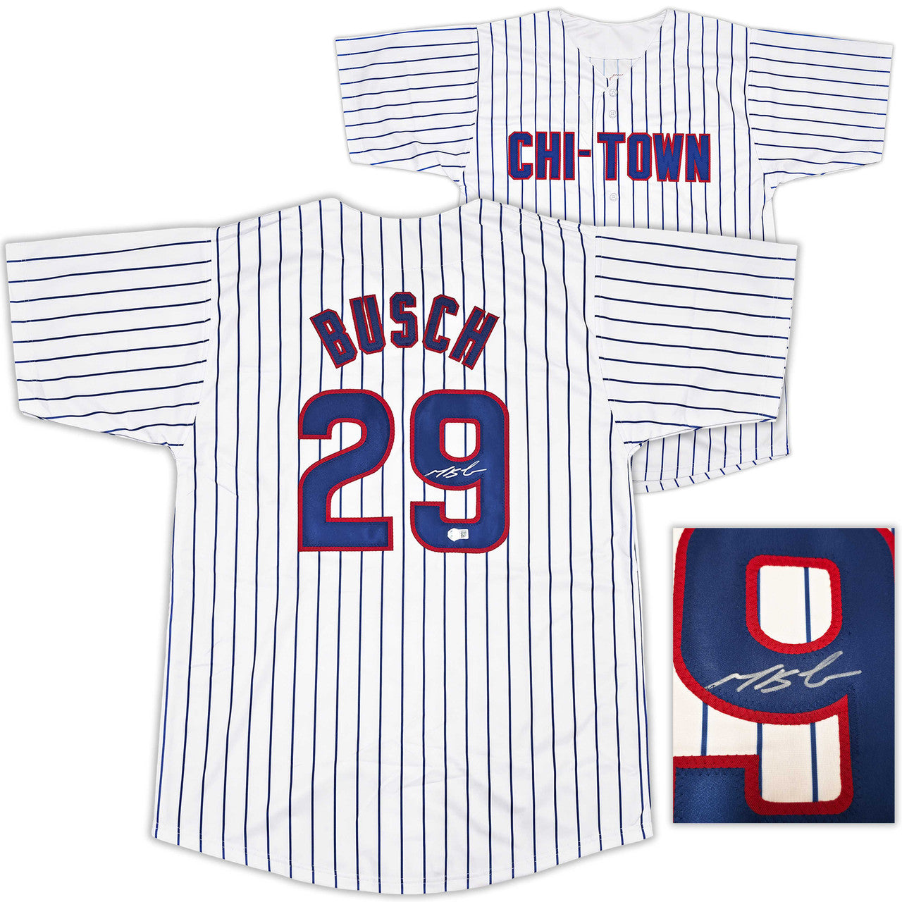 Chicago Cubs Michael Busch Autographed White Pinstripes Jersey Beckett BAS Witness