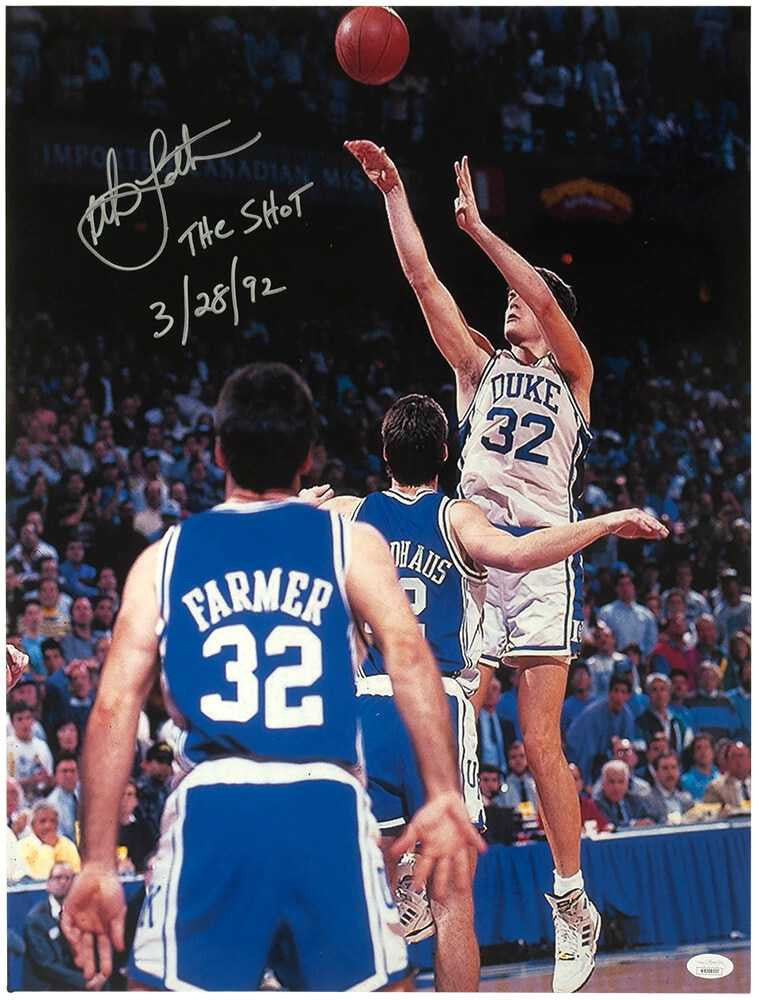 Christian Laettner Signed Duke Shot Vertical Close Up 16x20 w/The Shot 3-28-92 - JSA