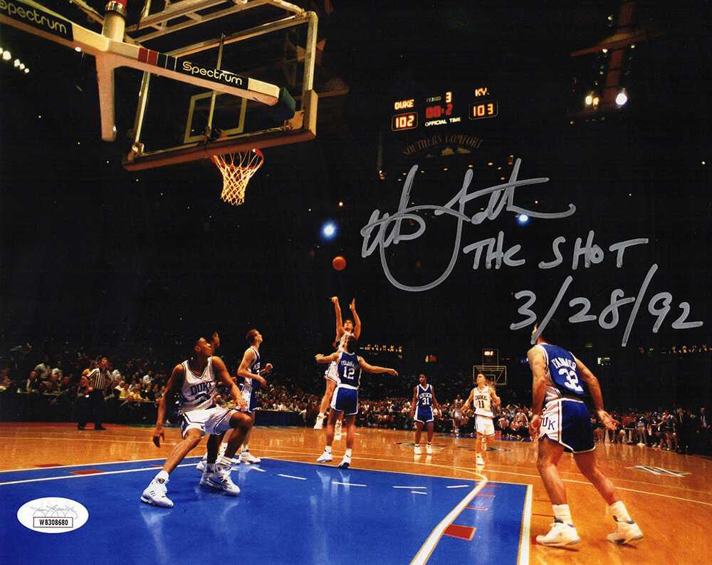 Christian Laettner Signed Duke The Shot Image 8x10 Photo w/The Shot 3-28-92 - JSA