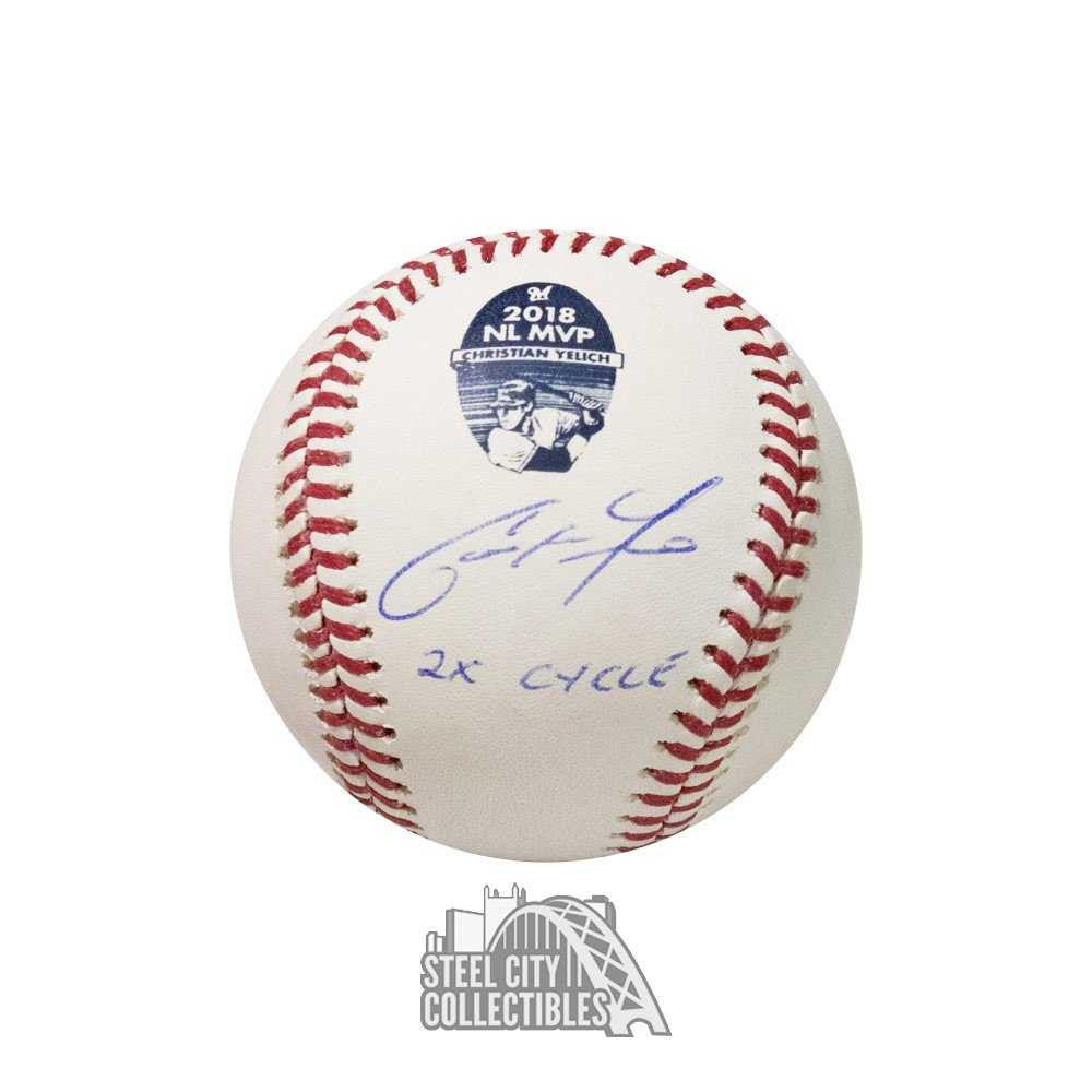 Christian Yelich 2x Cycle Autographed 2018 NL MVP Official MLB Baseball - BAS COA