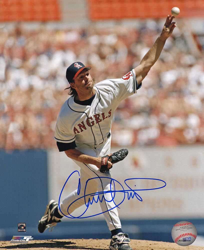 Chuck Finley Signed Angels White Jersey Pitching 8x10 Photo - Schwartz Authenticated