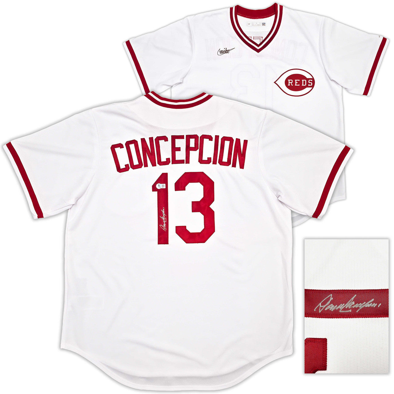 Cincinnati Reds Dave Concepcion Autographed White Nike Cooperstown Collection Jersey Beckett BAS QR