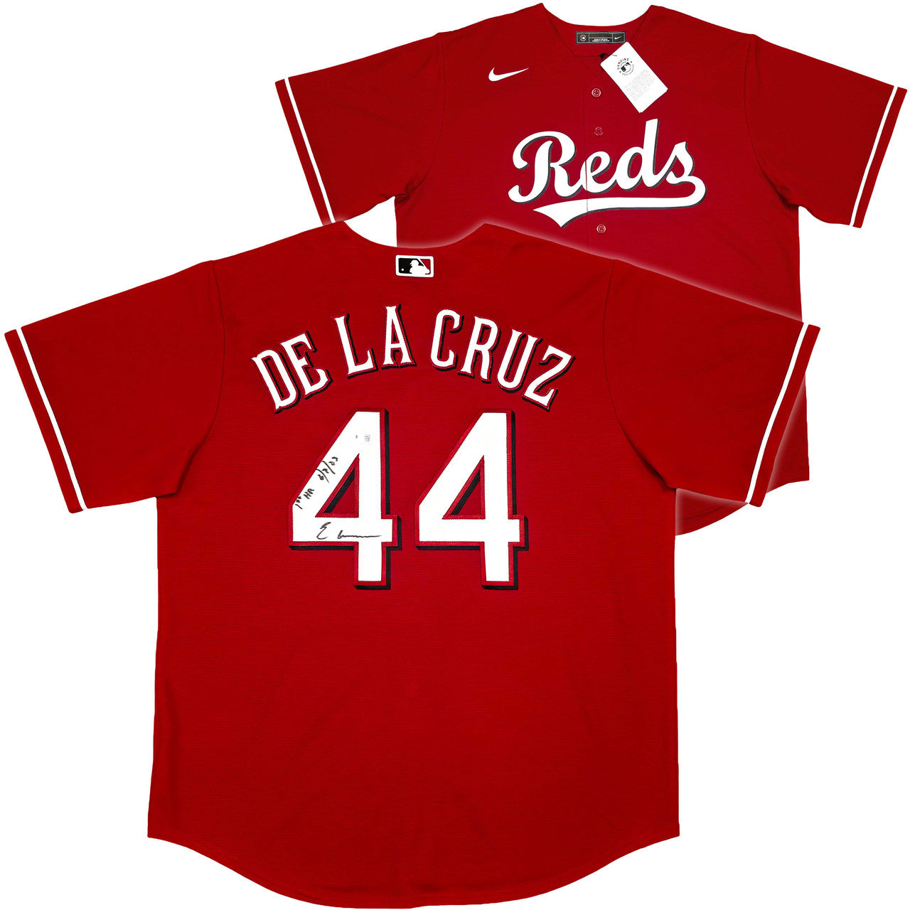 Cincinnati Reds Elly De La Cruz Autographed Red Nike Jersey Size XL "1st HR 6/8/23" Beckett BAS Witness