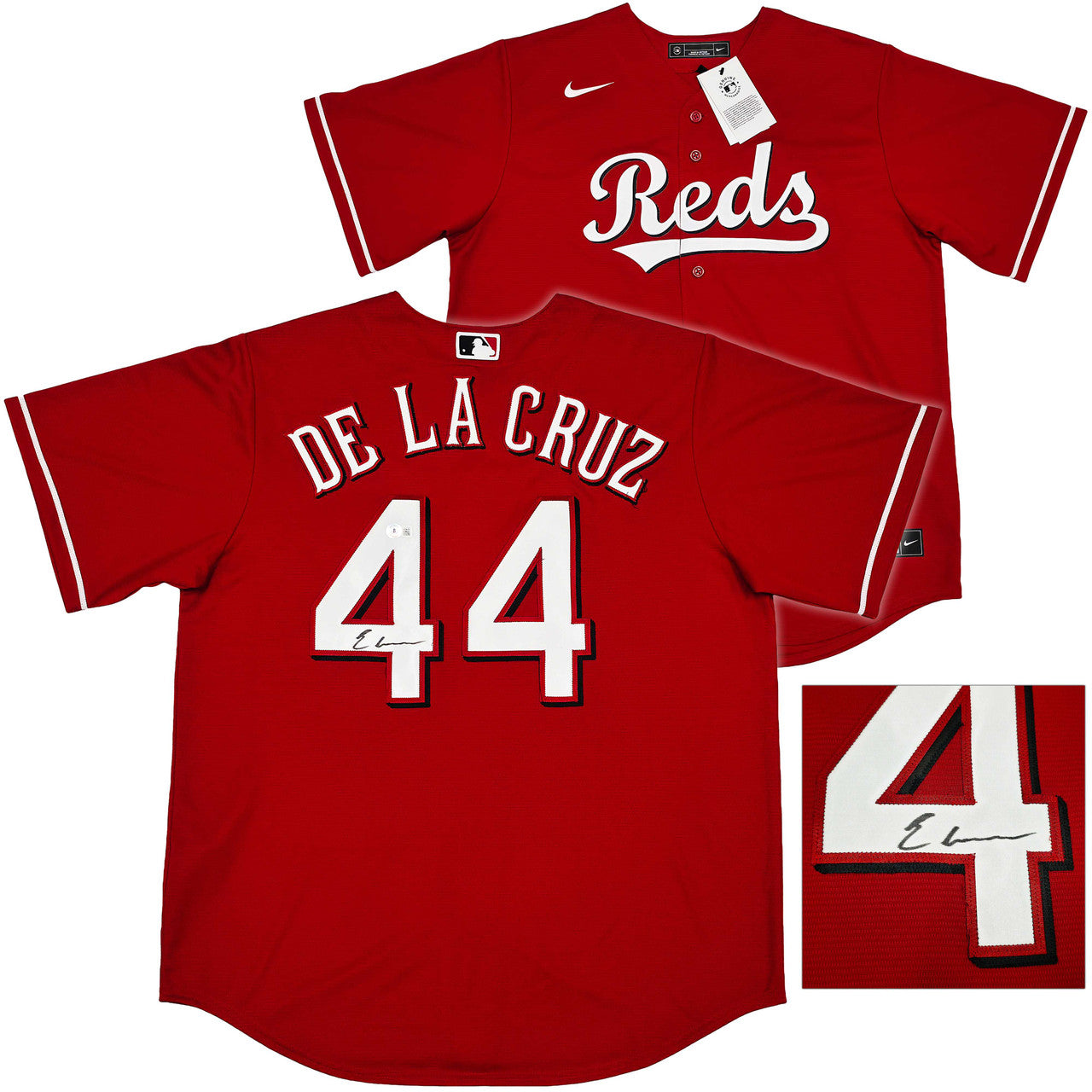 Cincinnati Reds Elly De La Cruz Autographed Red Nike Jersey Size XL Beckett BAS Witness