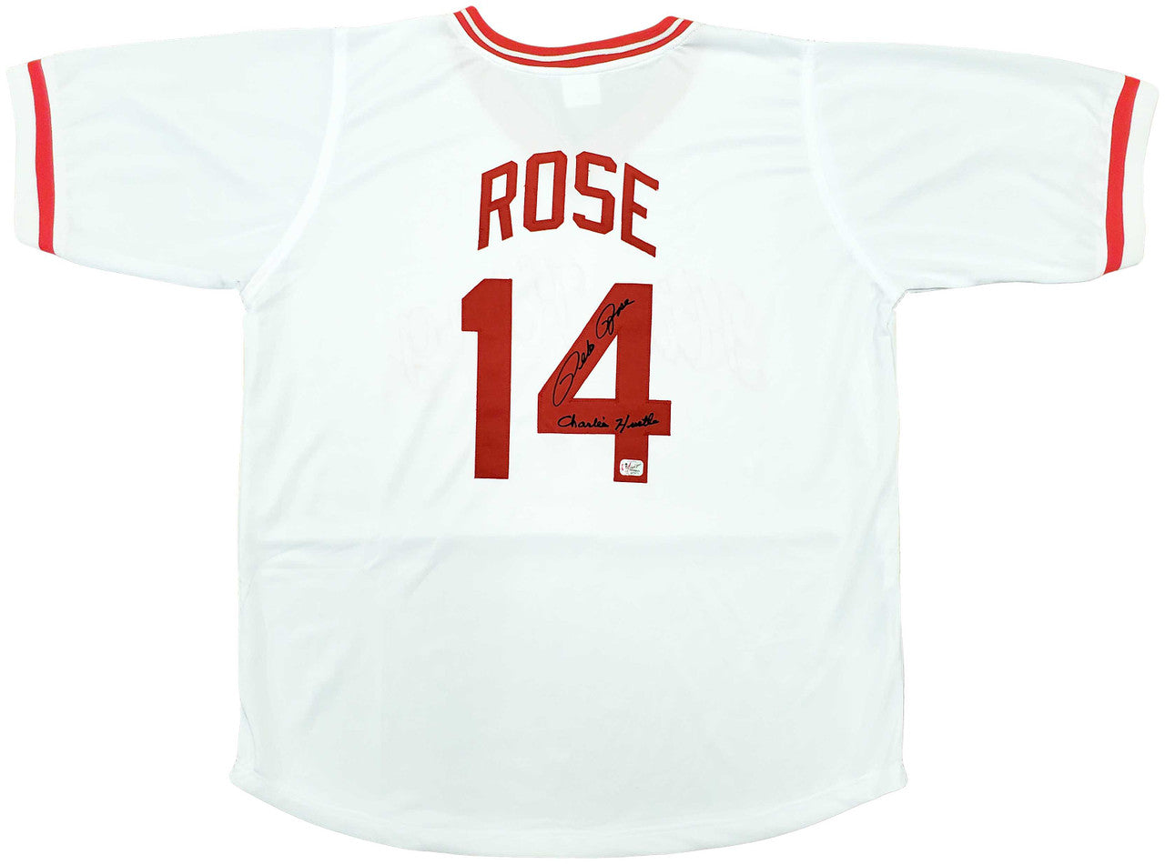 Cincinnati Reds Pete Rose Autographed White Jersey "Charlie Hustle" – PR Holo