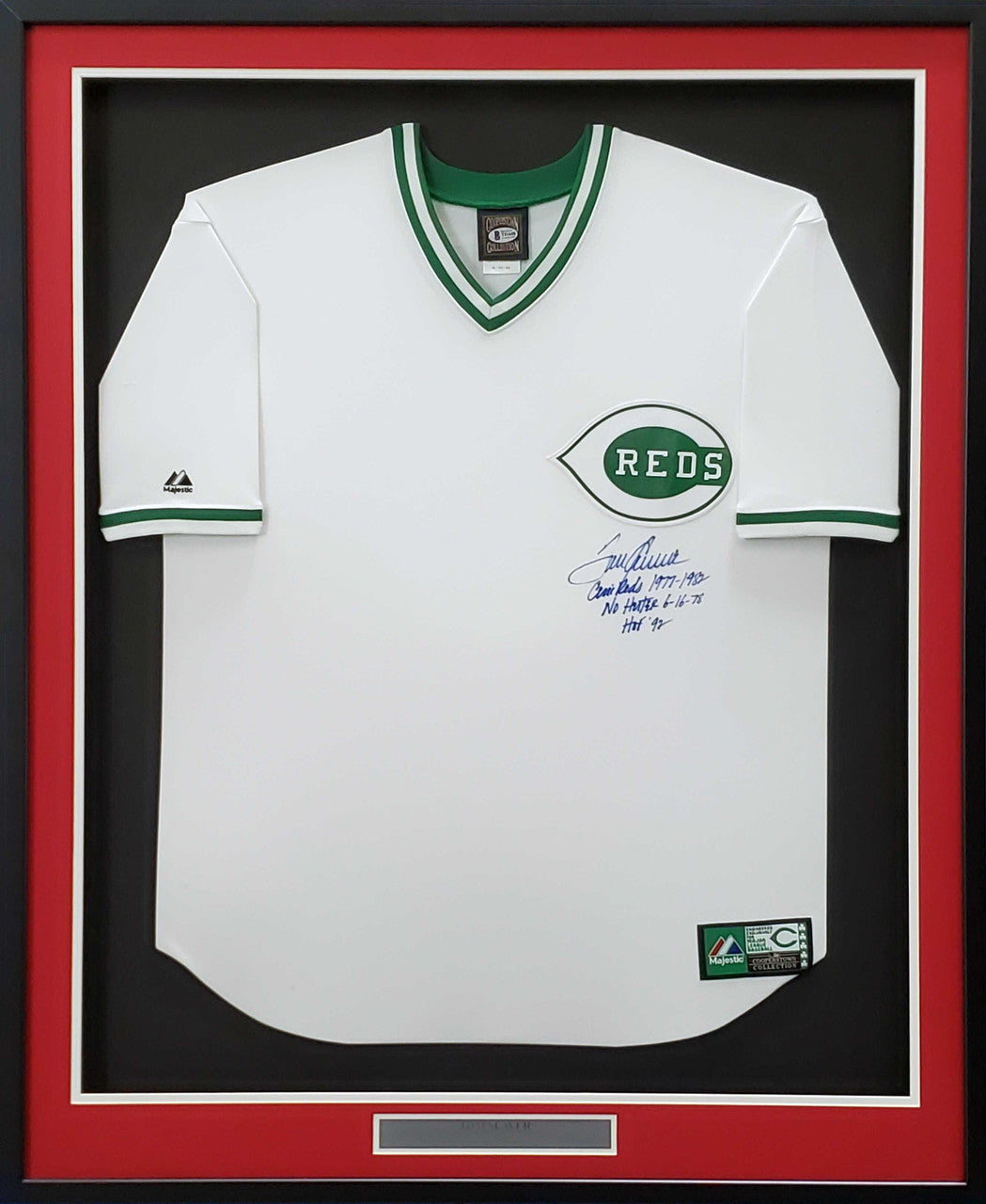 Cincinnati Reds Tom Seaver Autographed Framed St. Patrick's Day Majestic Cooperstown Jersey Size XL "1977-1982, No Hitter, HOF 92" Beckett BAS #T81658