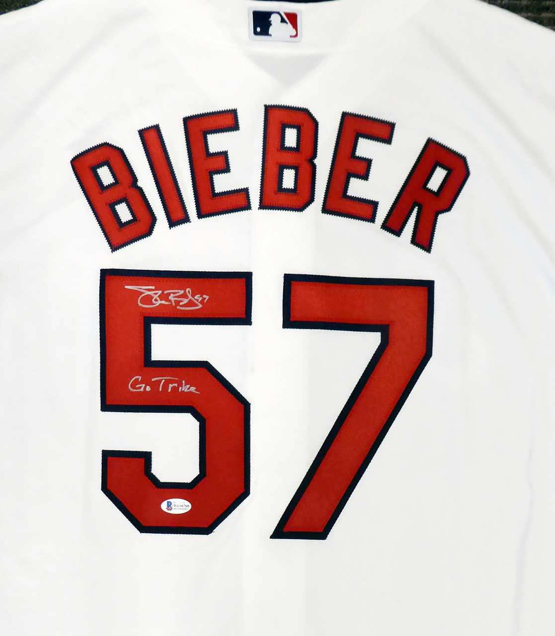 Cleveland Indians Shane Bieber Autographed White Nike Jersey Size XL "Go Tribe" Beckett BAS