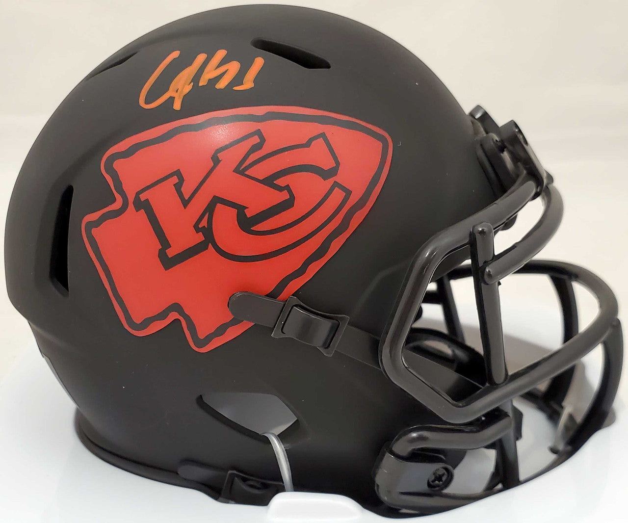 Clyde Edwards-Helaire Autographed Kansas City Chiefs Eclipse Black Speed Mini Helmet Beckett BAS Stock #193779