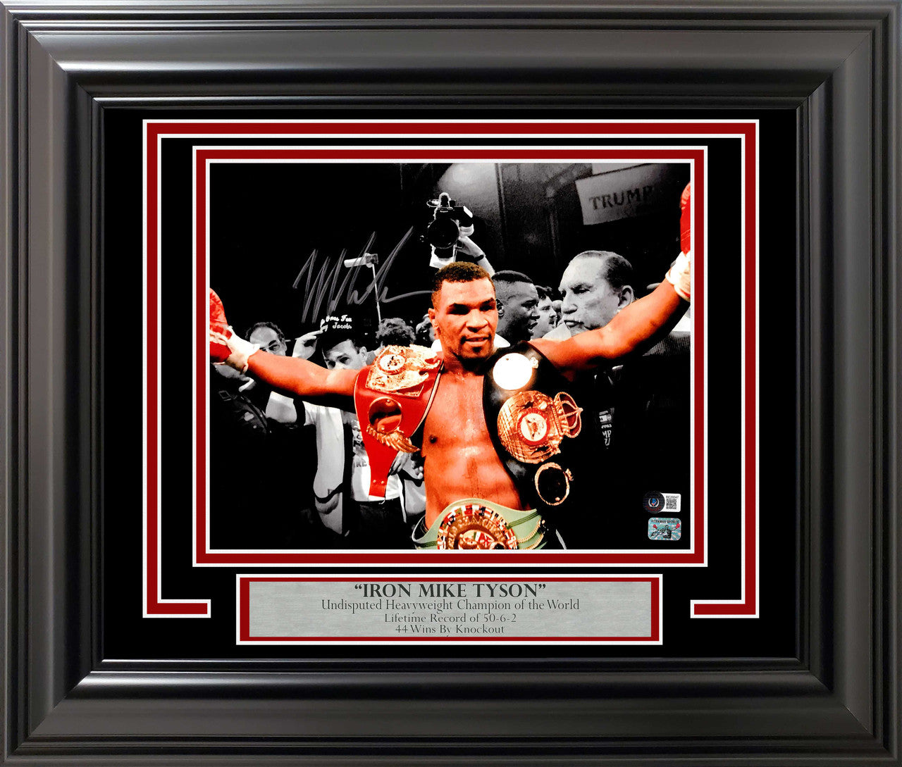 Mike Tyson Signed Framed 11x14 Photo w/ Belts – BAS QR COA