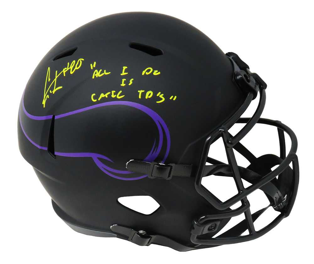 Cris Carter Autographed Minnesota Vikings Black Eclipse Full Size Speed Replica Helmet “All I Do Is Catch TD’s” (Schwartz Sports COA)